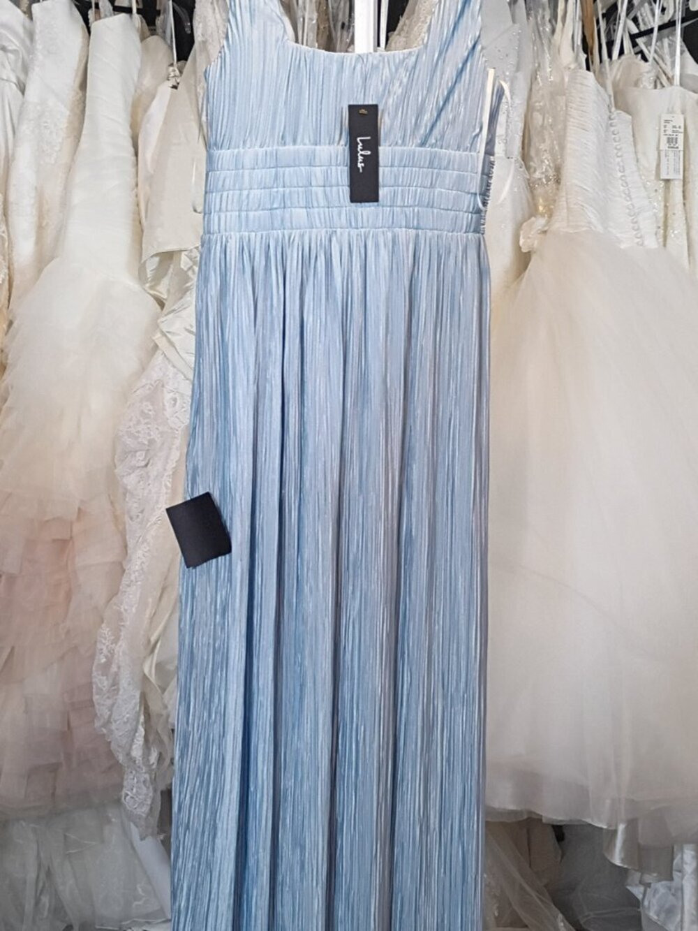 NWT Ameena Light Blue Plisse Square Neck Sash Maxi Dress - Picture 8 of 10